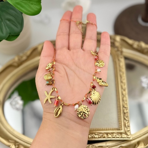 Gold Charm Necklace – Natural Pearls, Crystals, and Shells - Picture 10 of 14